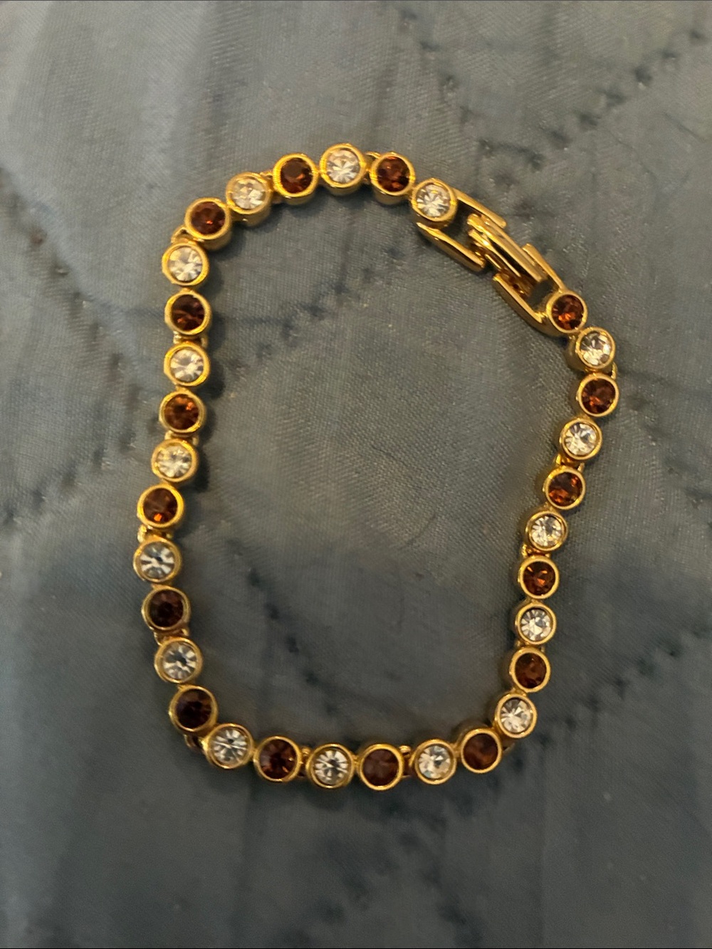 Gold Tennis Bracelet with Ruby Red and Clear Stones maybe Ross Simon